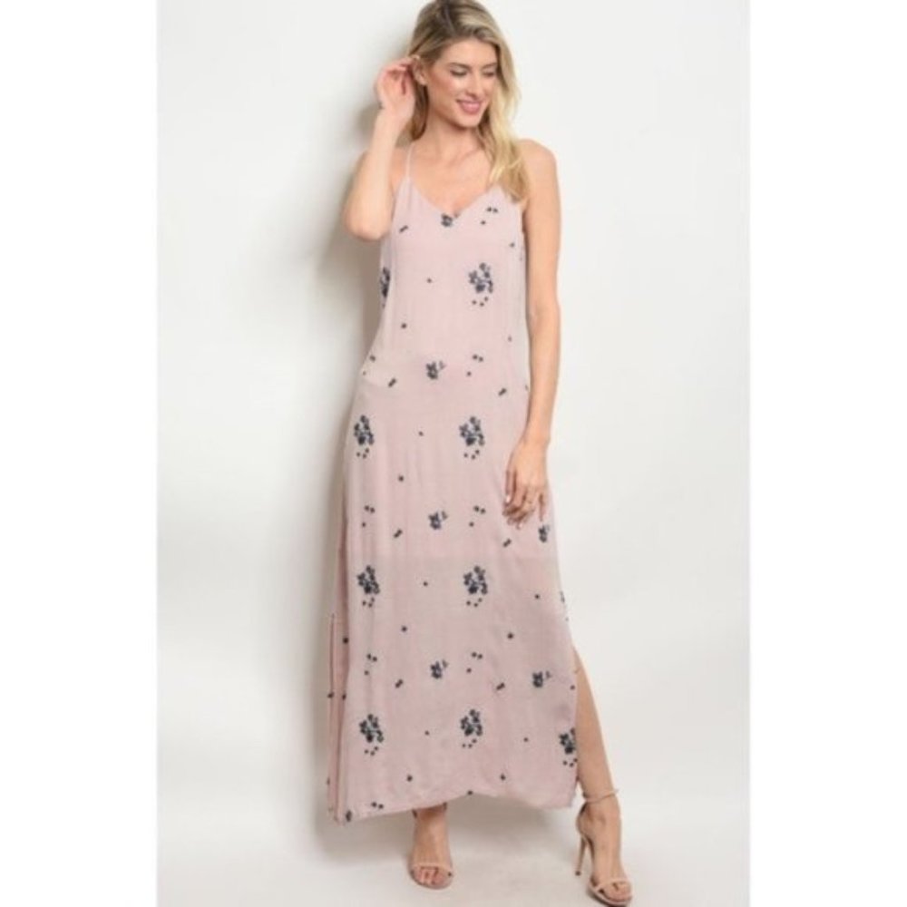 Mauve & Navy Printed Maxi Dress